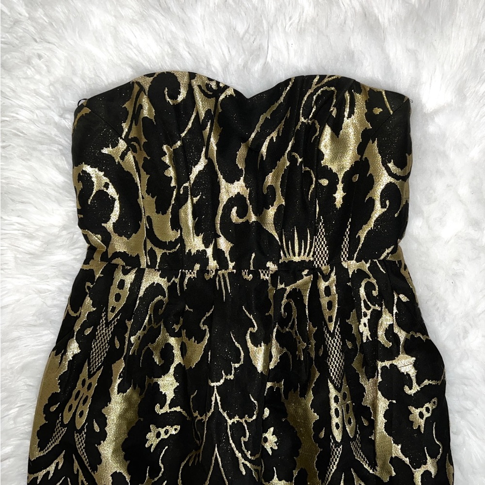 Gold Metallic & Black Strapless Dress